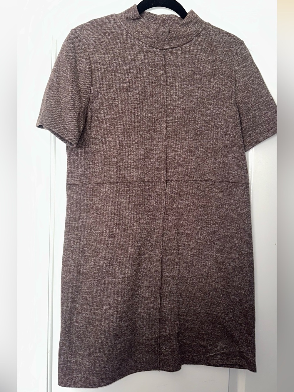 Zara Short-Sleeve Knit Shirt Dress in Heather Brown